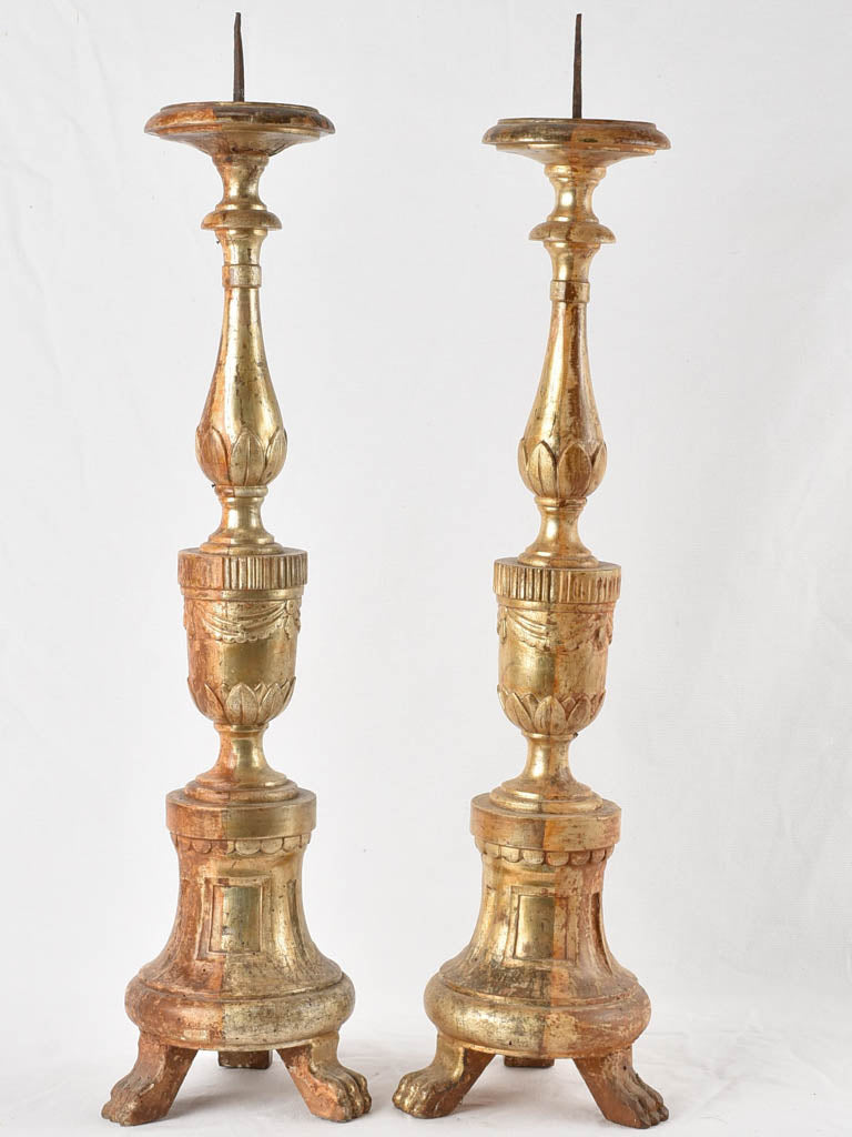 Pair of antique Italian gilded candlesticks 30"