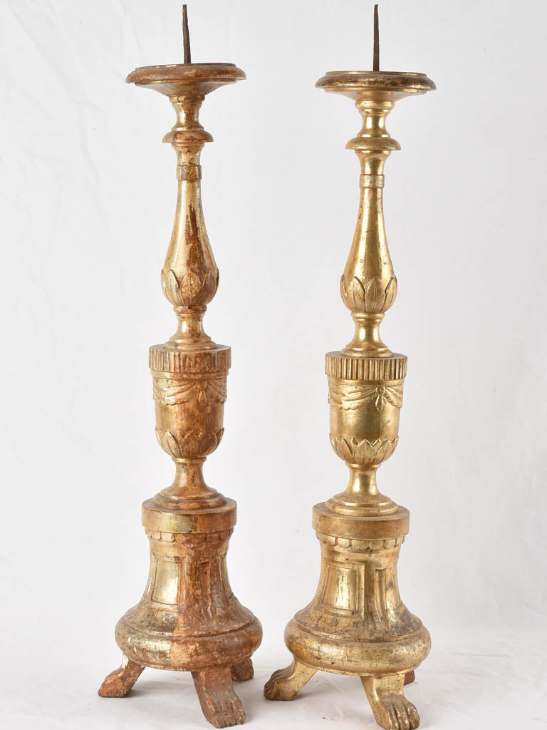 Pair of antique Italian gilded candlesticks 30"