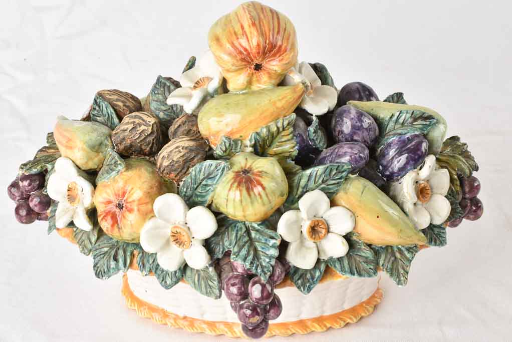 Pair of antique fruit basket majolica sculptures 18"