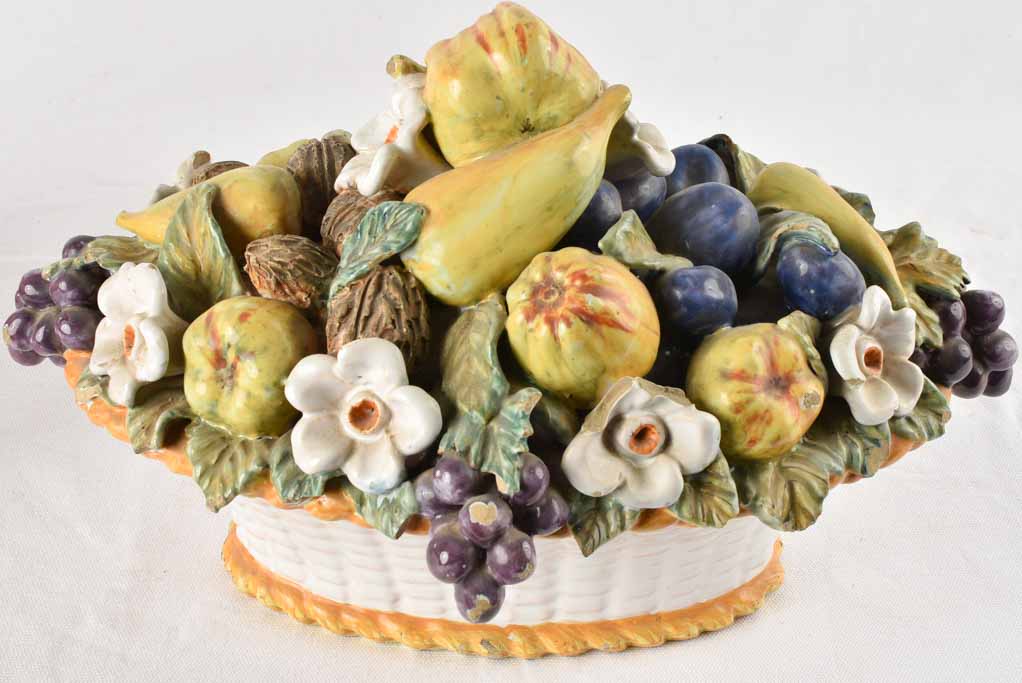 Pair of antique fruit basket majolica sculptures 18"