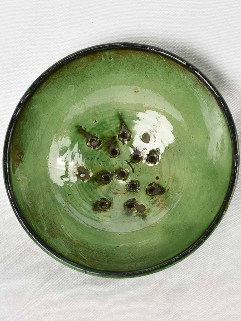 Antique ceramic strainer - green 9¾"