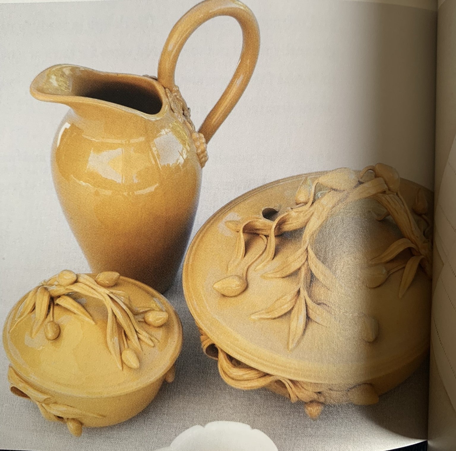 Three yellow-glazed  ceramics from Apt w/ olive branches & grape motifs