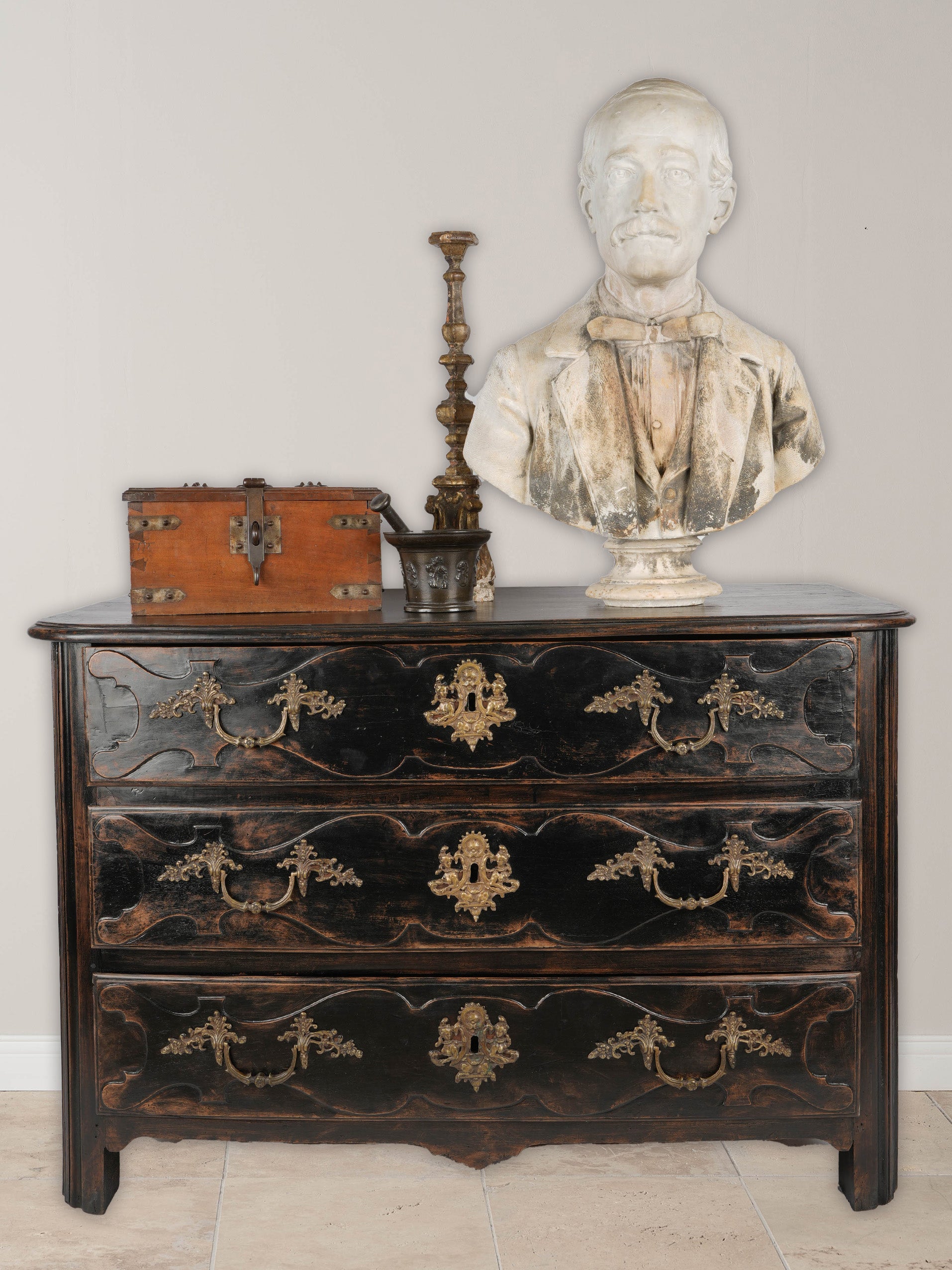 Decorative ironbound French wooden safe