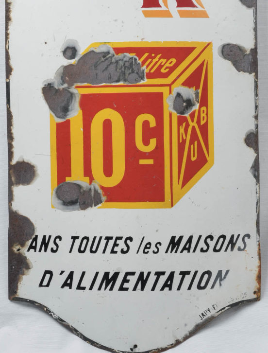 1960s French extra-large advertisement plaque for bouillon cubes - Japy Frères & Cie 78¾" x 19¾"