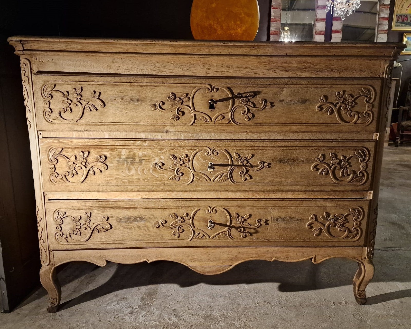 Antique French three drawer oak commode - transition Louis XV-Louis XVI