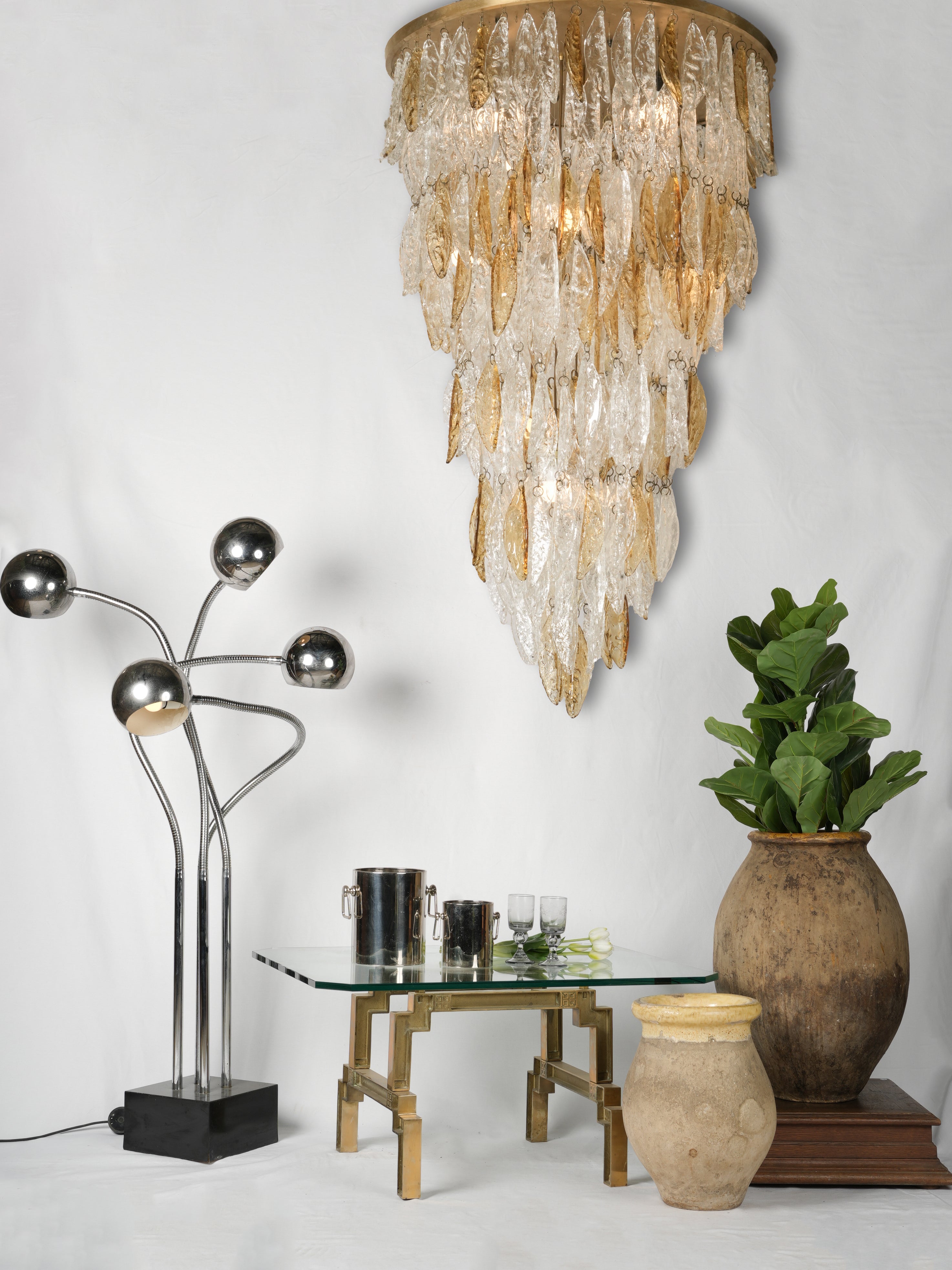 1960s Mazzega yellow cascading chandelier