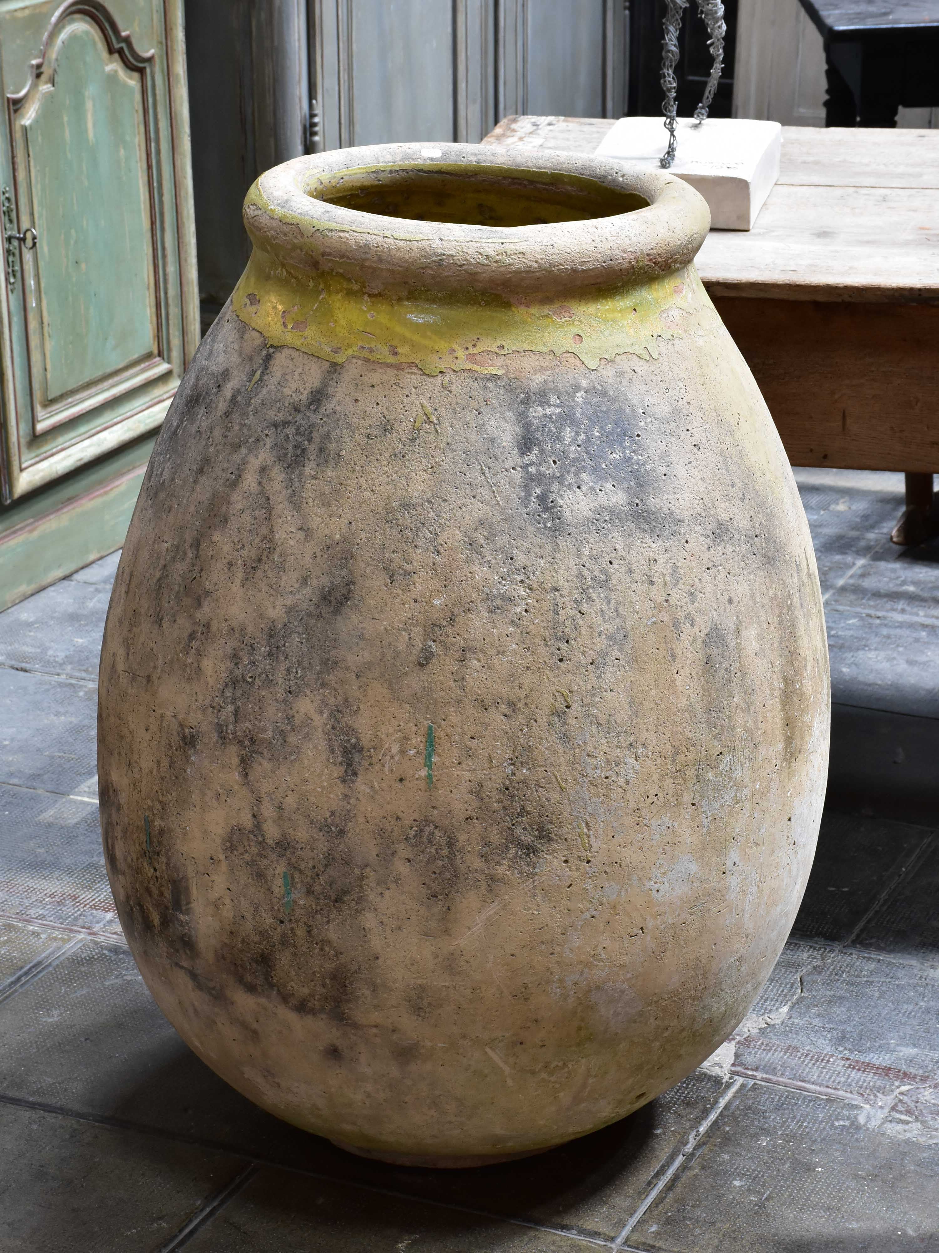 Very large 18th century French biot jar with yellow glaze – 37”