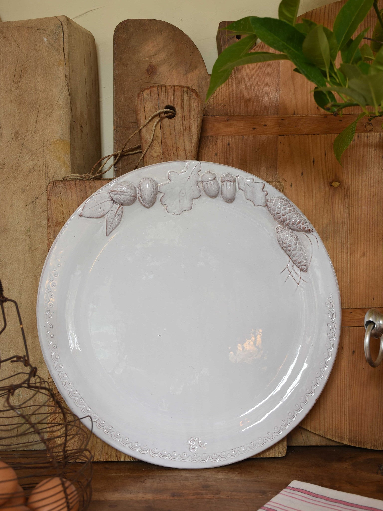 Large round platter - acorns, pinecones and walnuts