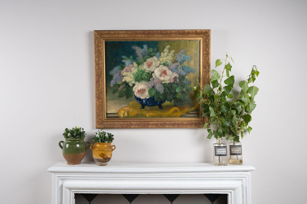 Antique floral still life - oil on canvas, Via Martin (1879-1967) - 28¾ x 34¼"