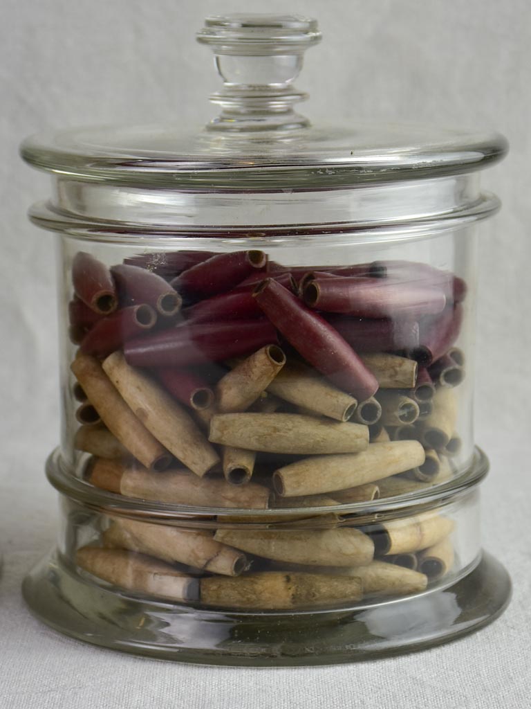 TWO late 19th / early 20th century pharmacy / shop jars with lids 19¾"