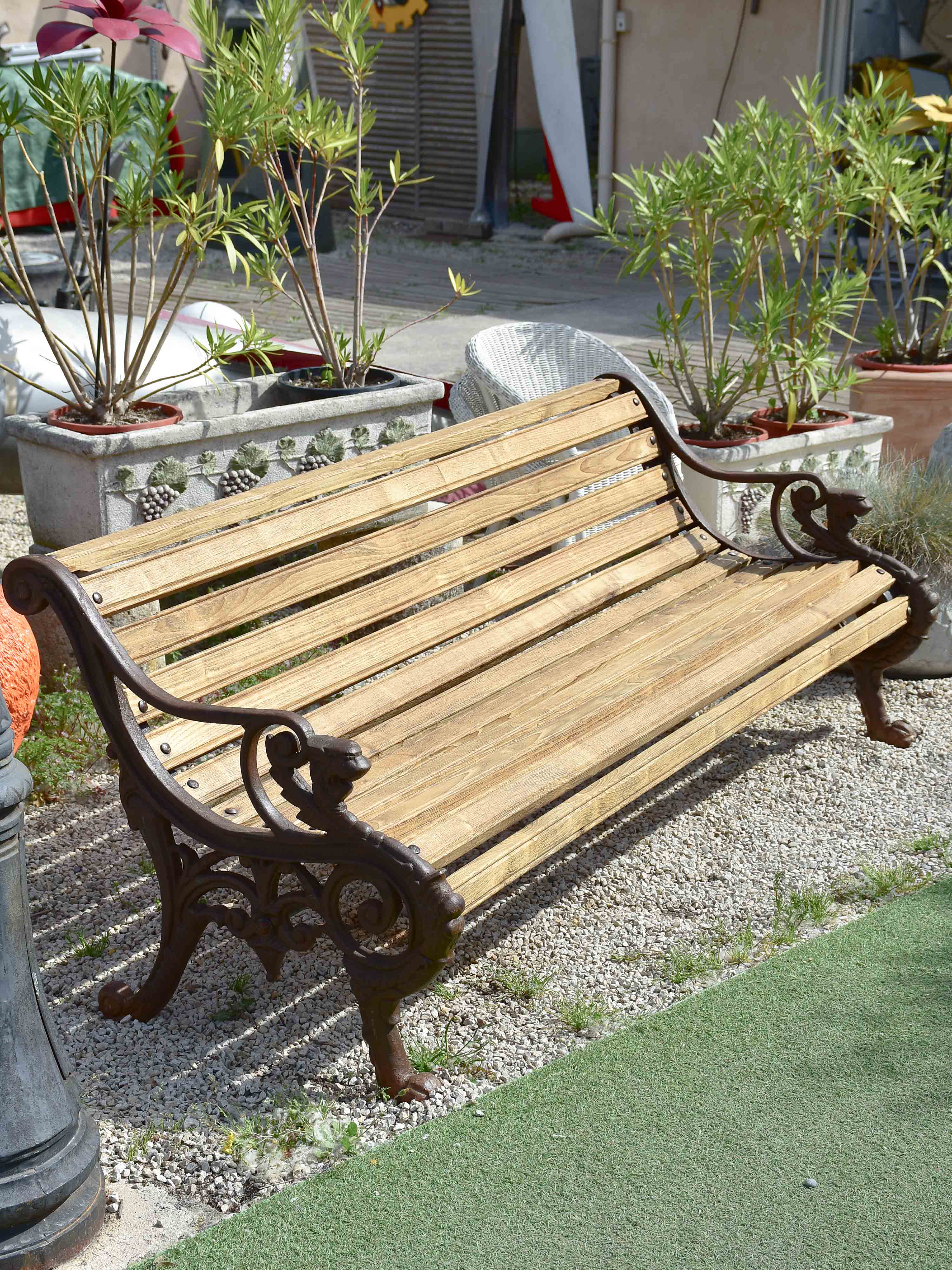 French garden bench with antique cast iron legs