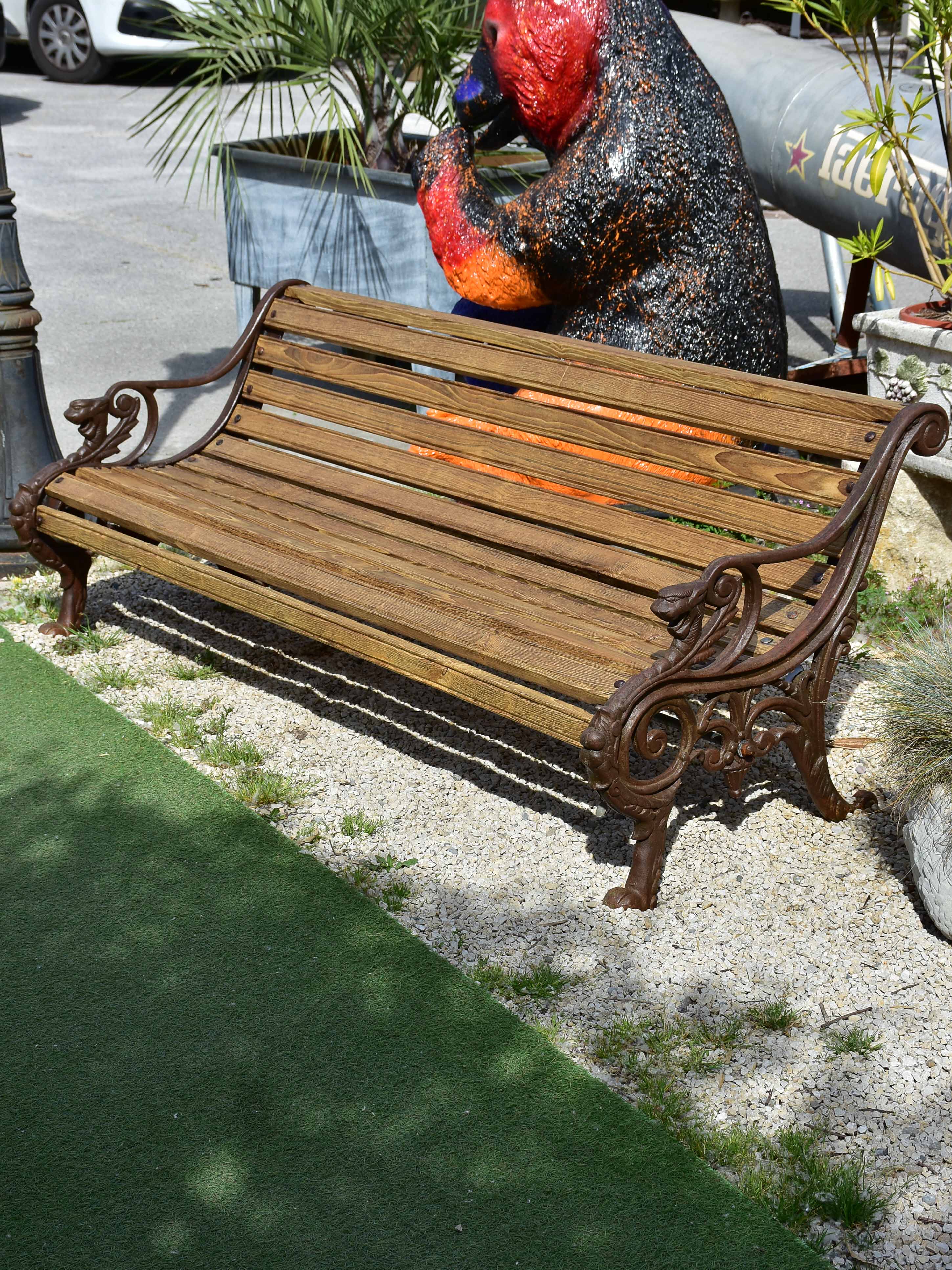 French garden bench with antique cast iron legs