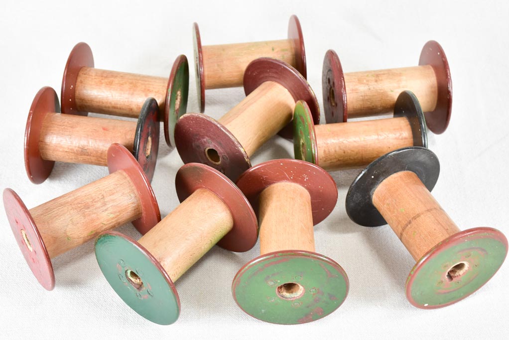 Collection of ten antique wooden bobbins