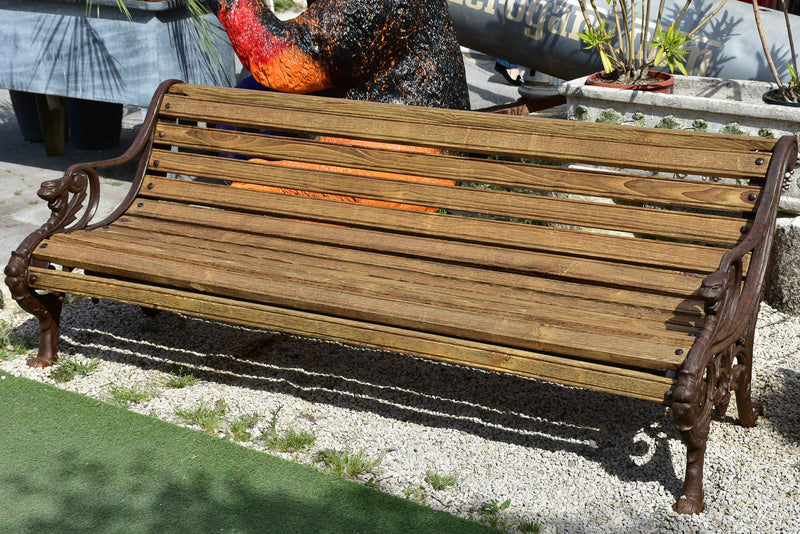 French garden bench with antique cast iron legs