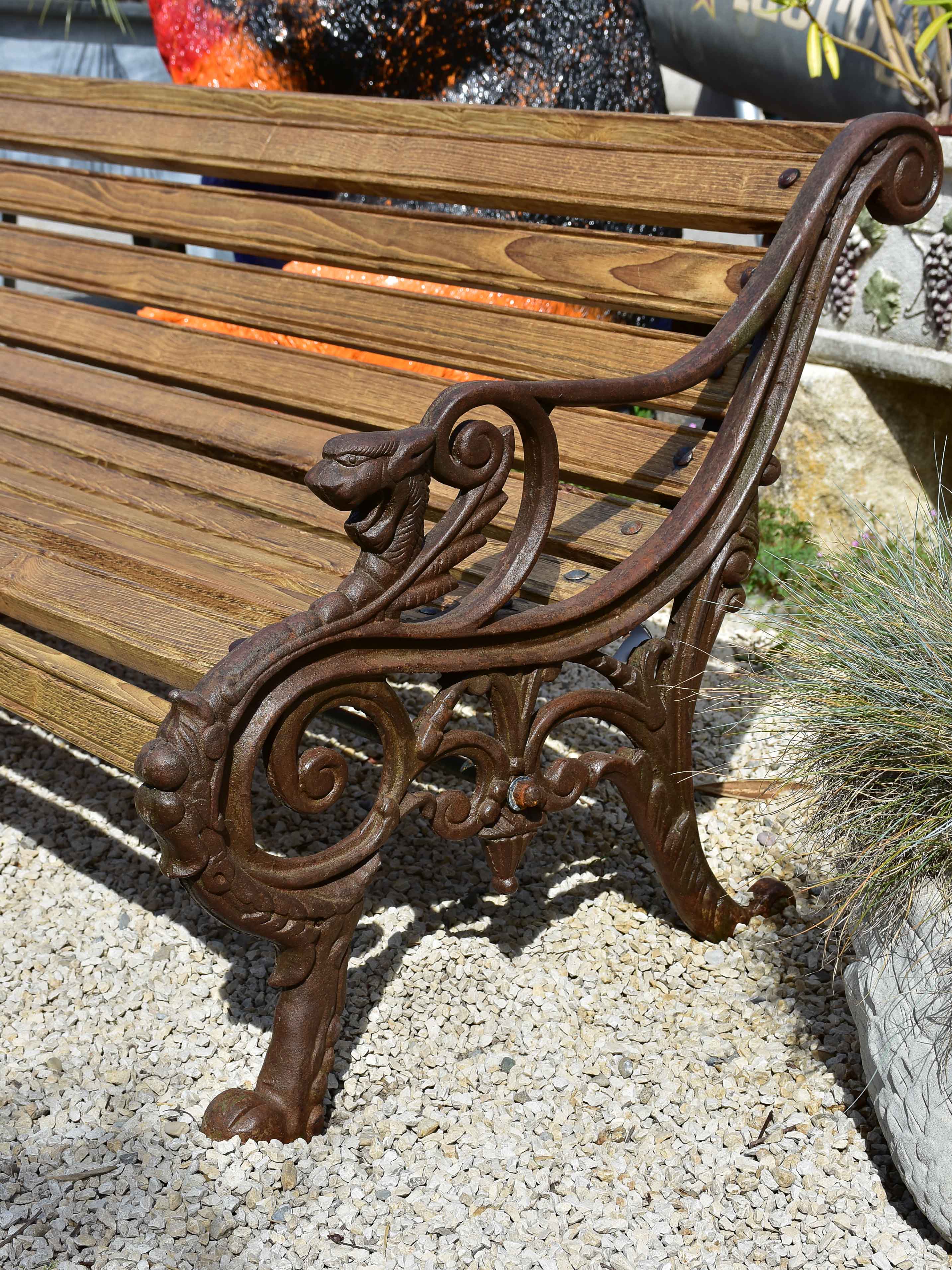 French garden bench with antique cast iron legs