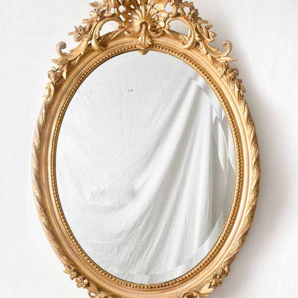 Louis XVI style oval mirror with large bow pediment 20¾ x 28¾ – Chez Pluie
