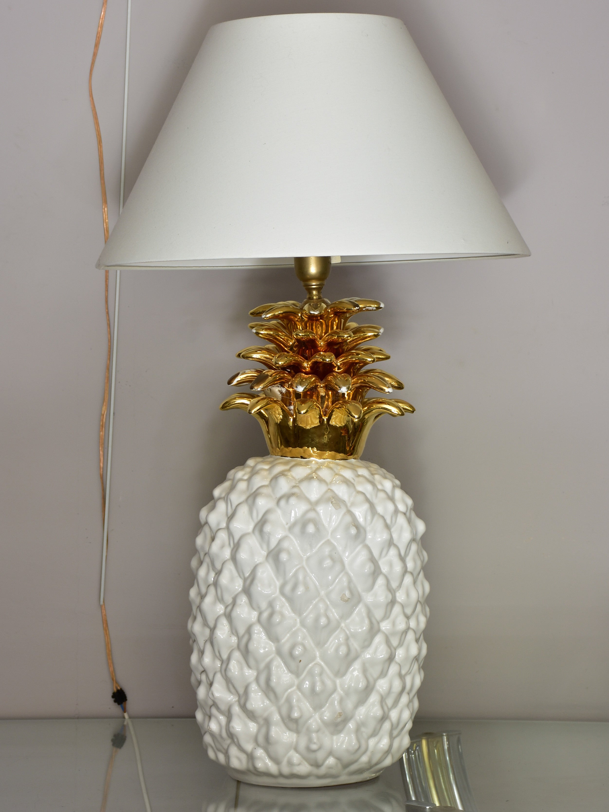 Large vintage pineapple lamp in the style of Maison Charles