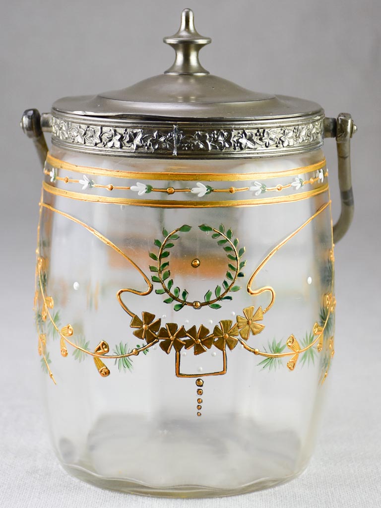 Mid century French biscuit jar with handpainted decoration