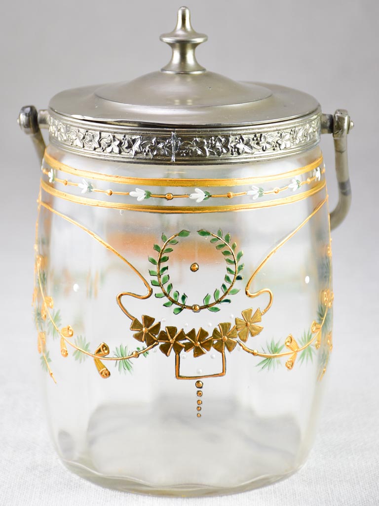 Mid century French biscuit jar with handpainted decoration