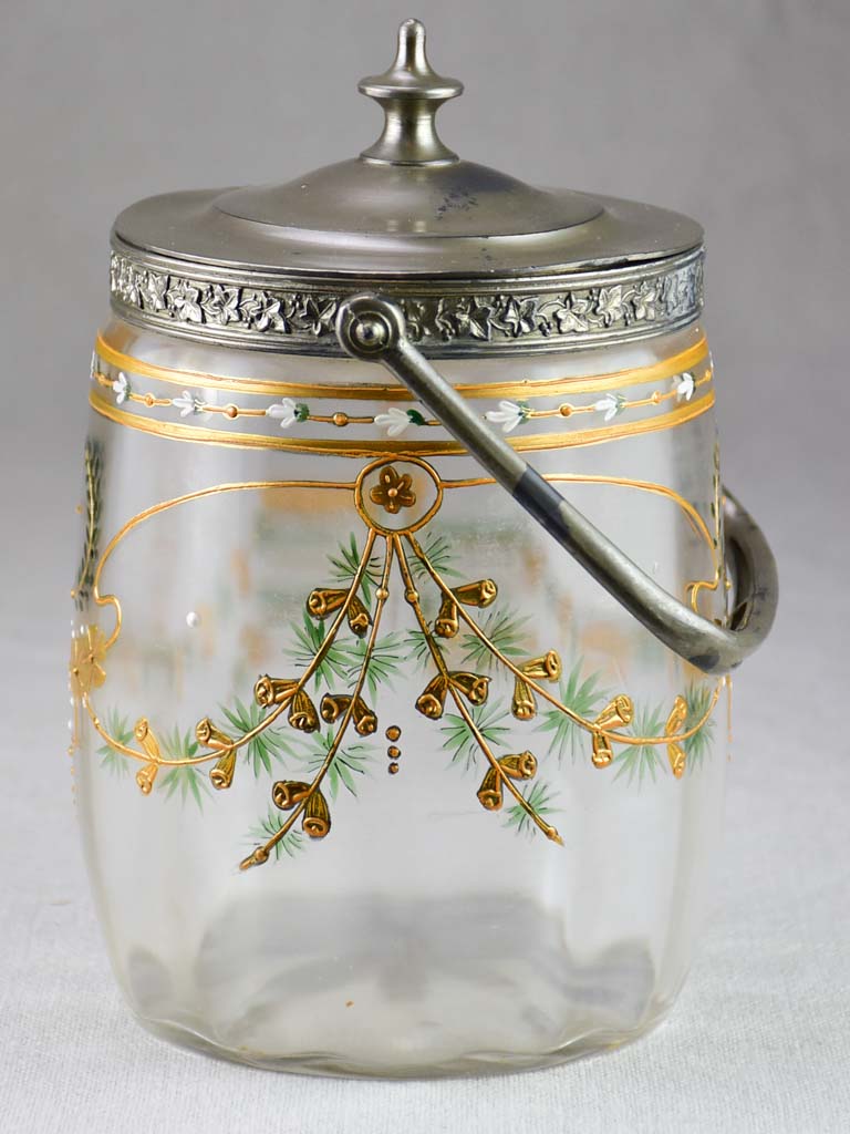 Mid century French biscuit jar with handpainted decoration