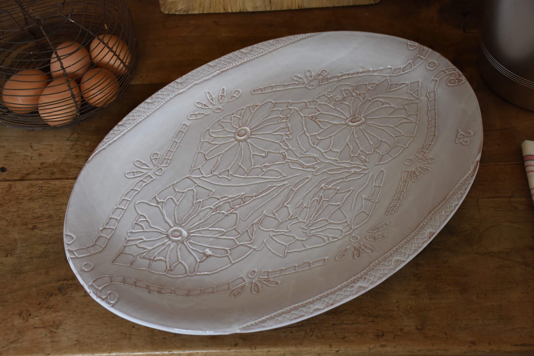 Artisanal Bespoke Flower Decorated Deep Plate