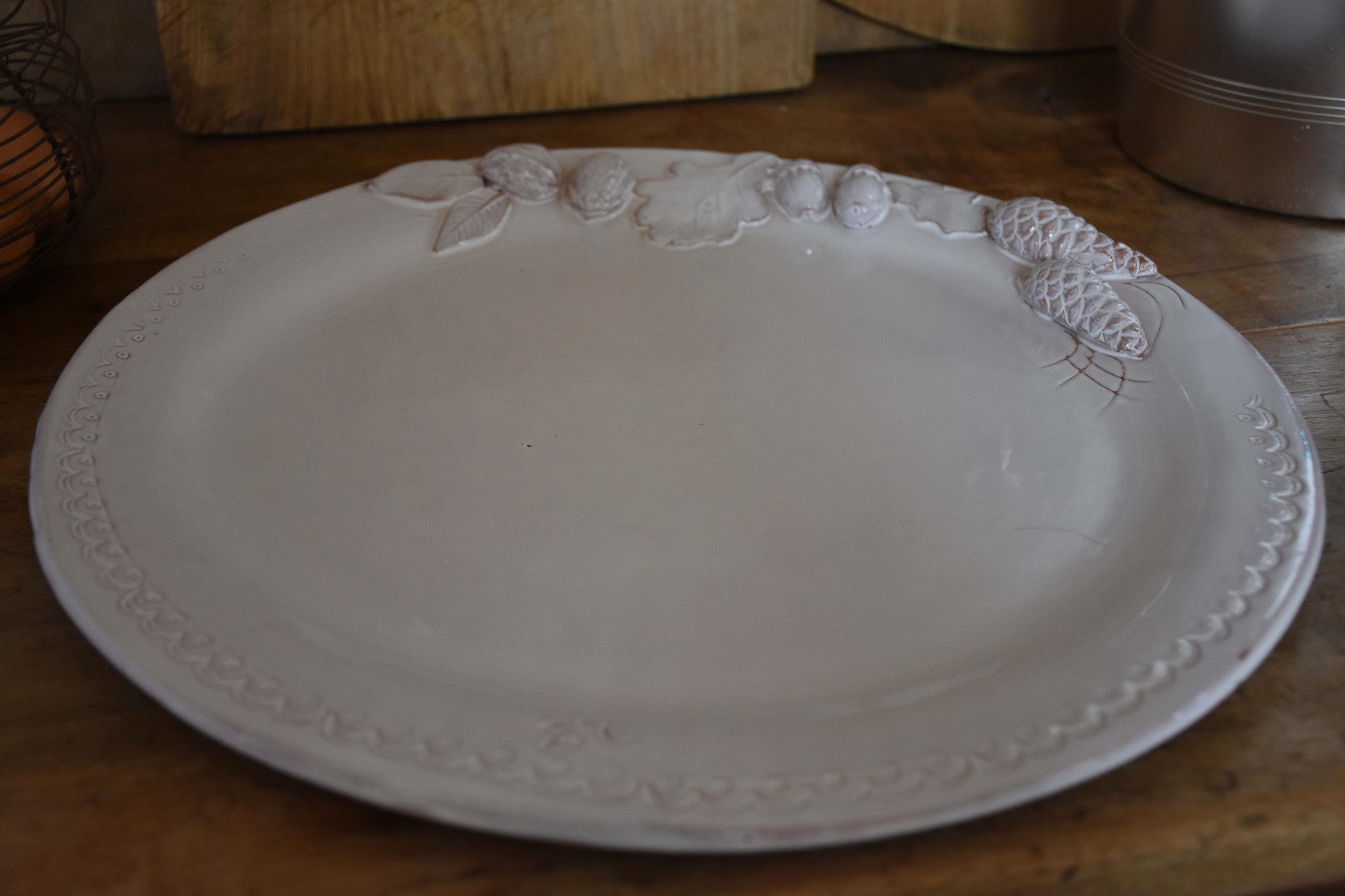 Large round platter – acorns, pinecones and walnuts