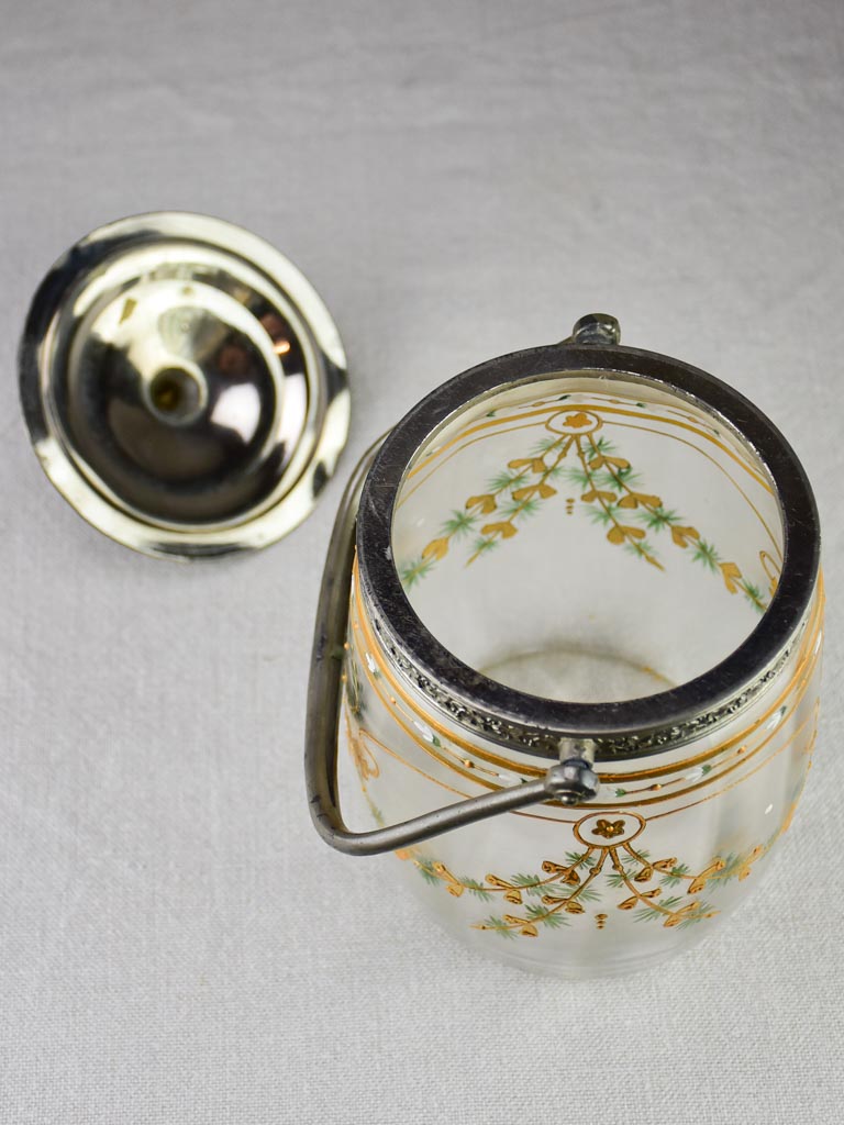 Mid century French biscuit jar with handpainted decoration