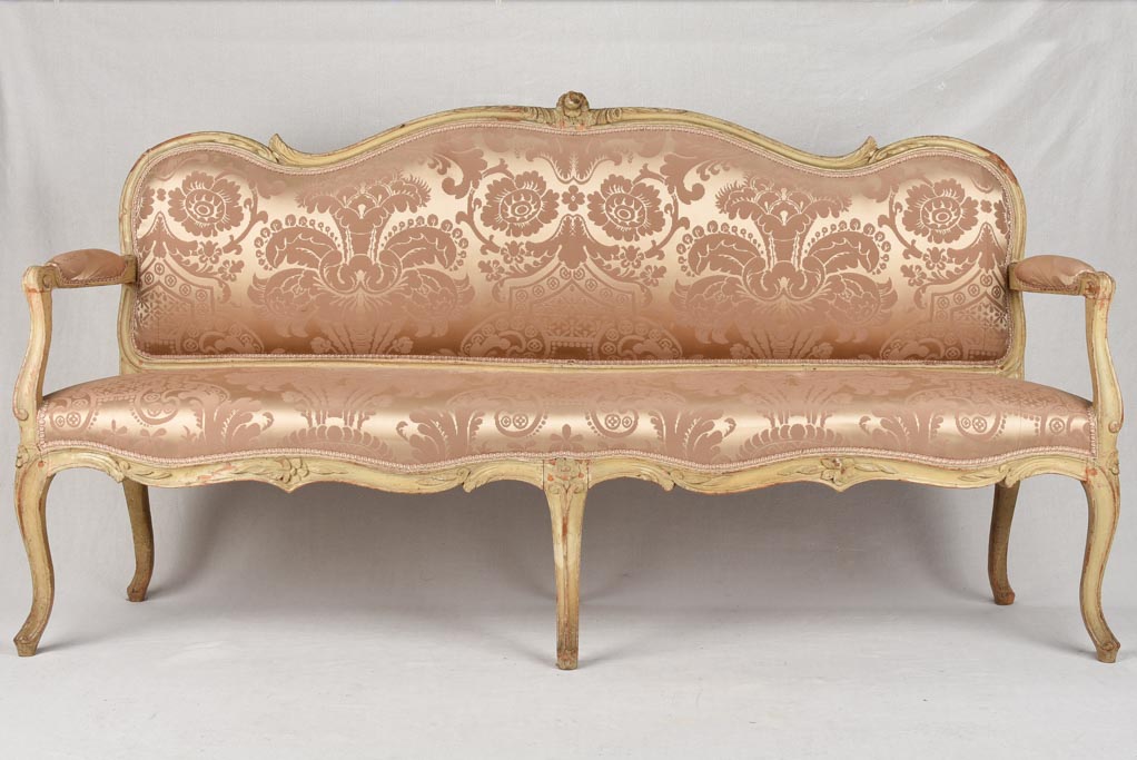 18th century vestibule banquette sofa with pink silk - 69"