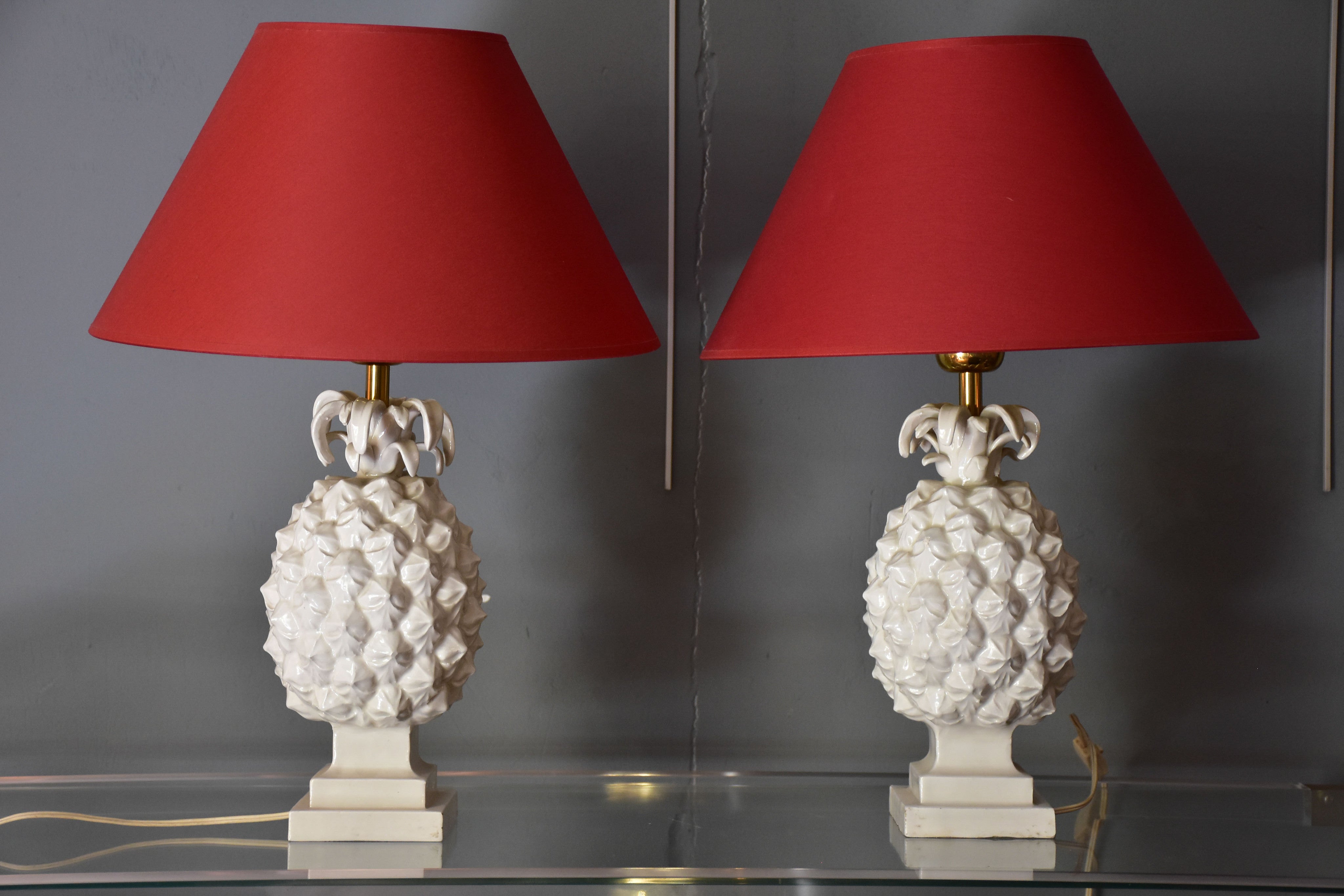 Pair of vintage ceramic pineapple lamps