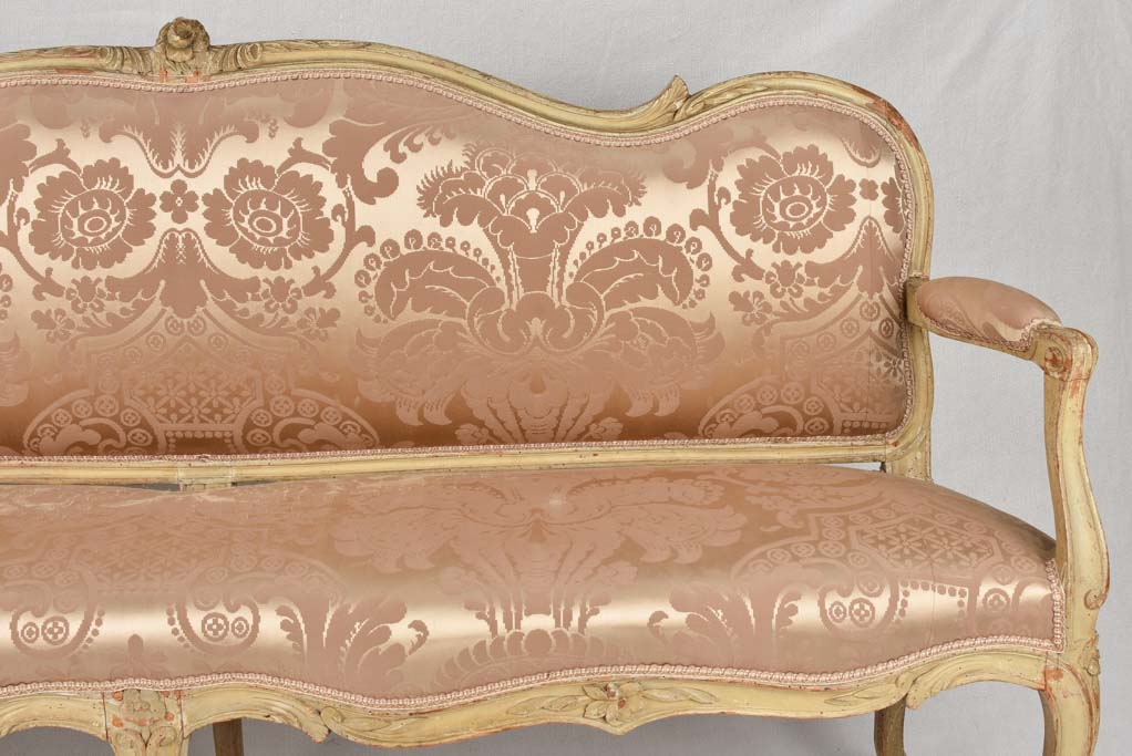 18th century vestibule banquette sofa with pink silk - 69"