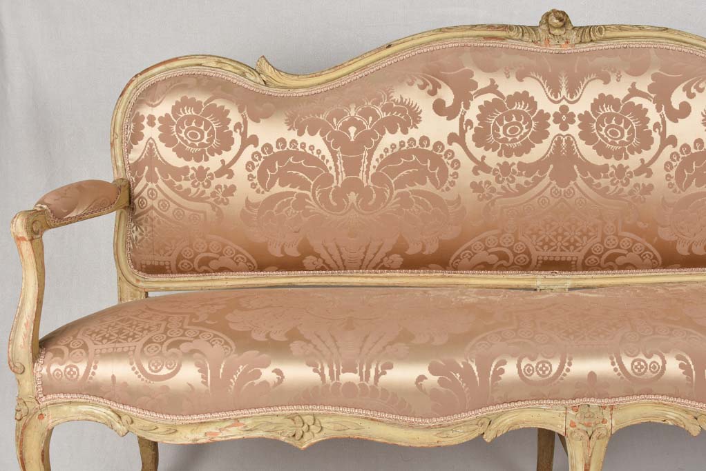 18th century vestibule banquette sofa with pink silk - 69"