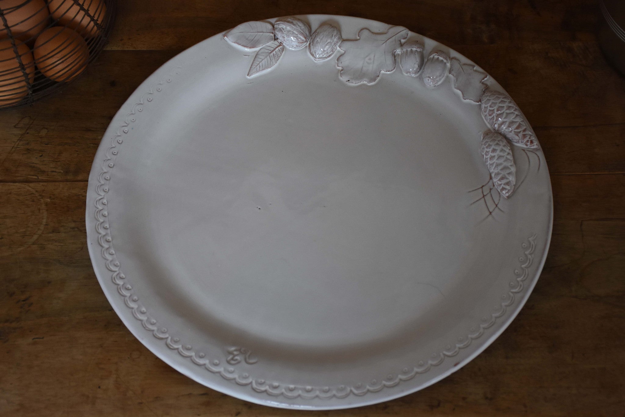 Large round platter – acorns, pinecones and walnuts