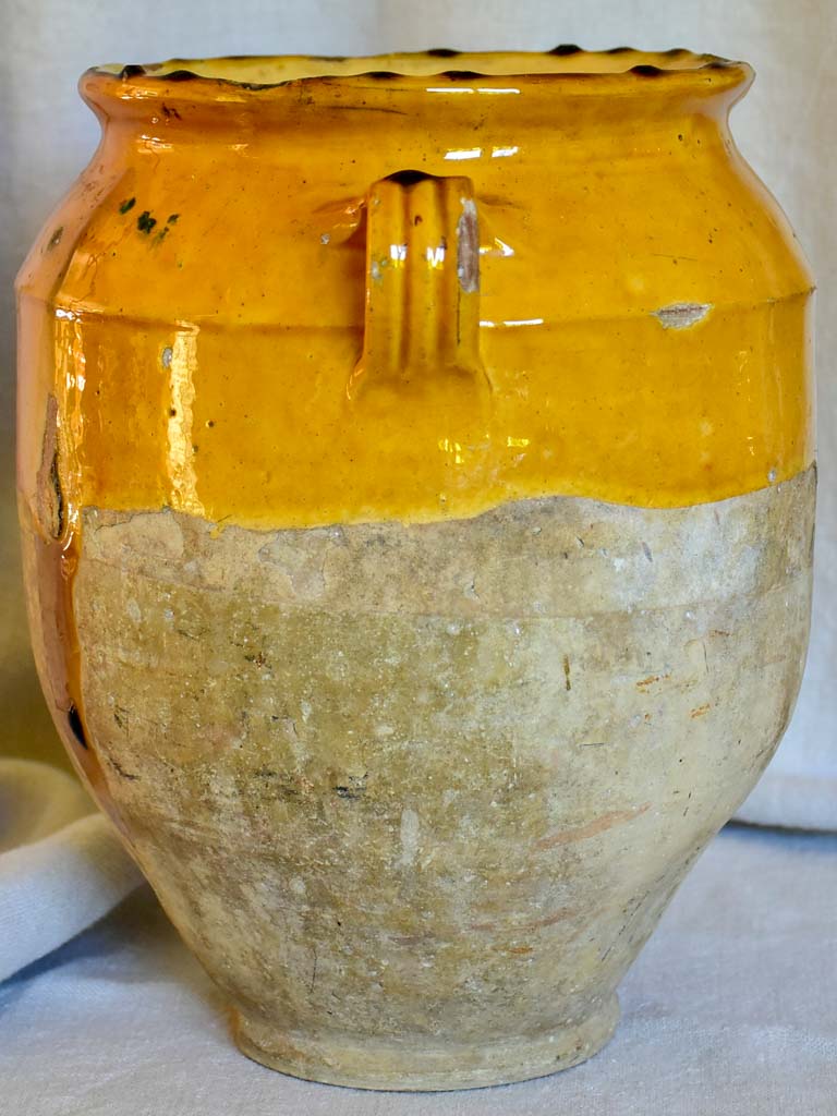 Large antique French confit pot with ocher glaze 11½"