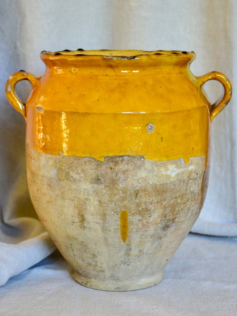 Large antique French confit pot with ocher glaze 11½"