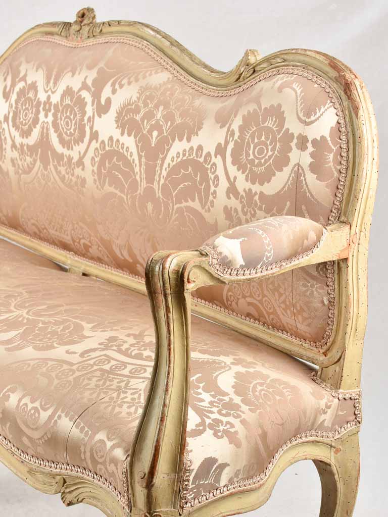 18th century vestibule banquette sofa with pink silk - 69"