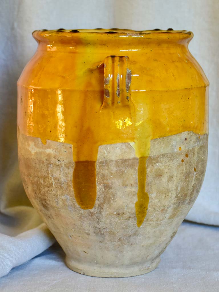 Large antique French confit pot with ocher glaze 11½"