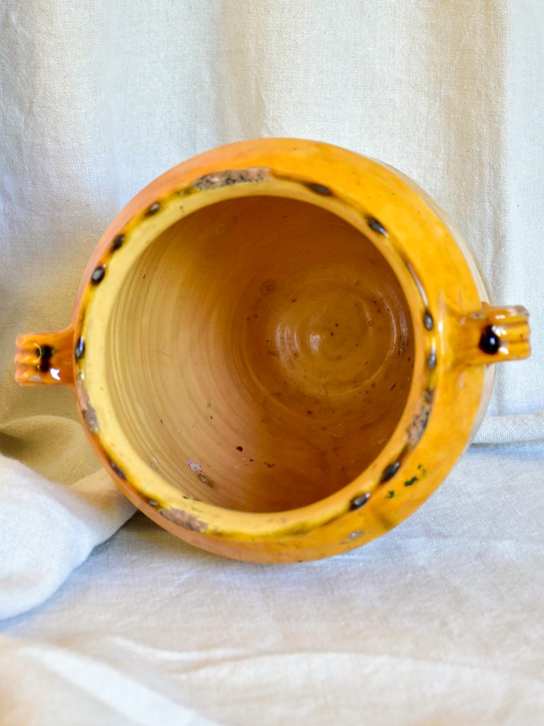 Large antique French confit pot with ocher glaze 11½"