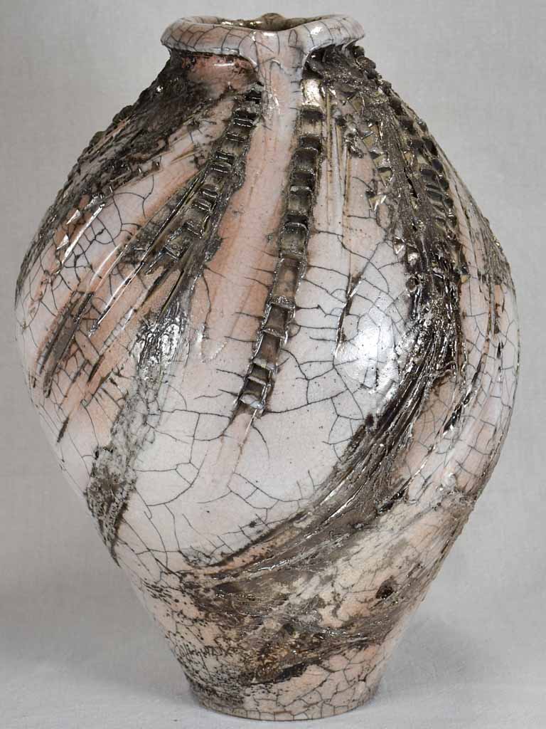 Large handmade textured Raku vase - 1960's 19¾"