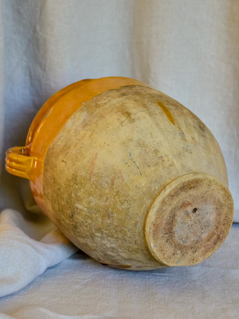 Large antique French confit pot with ocher glaze 11½"