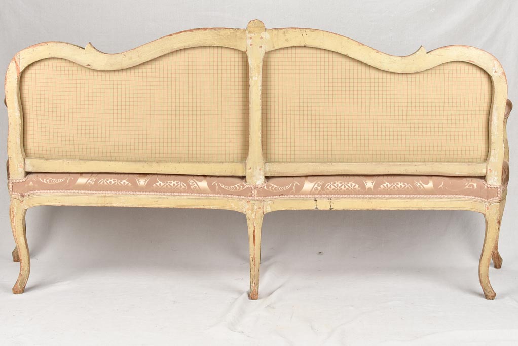 18th century vestibule banquette sofa with pink silk - 69"