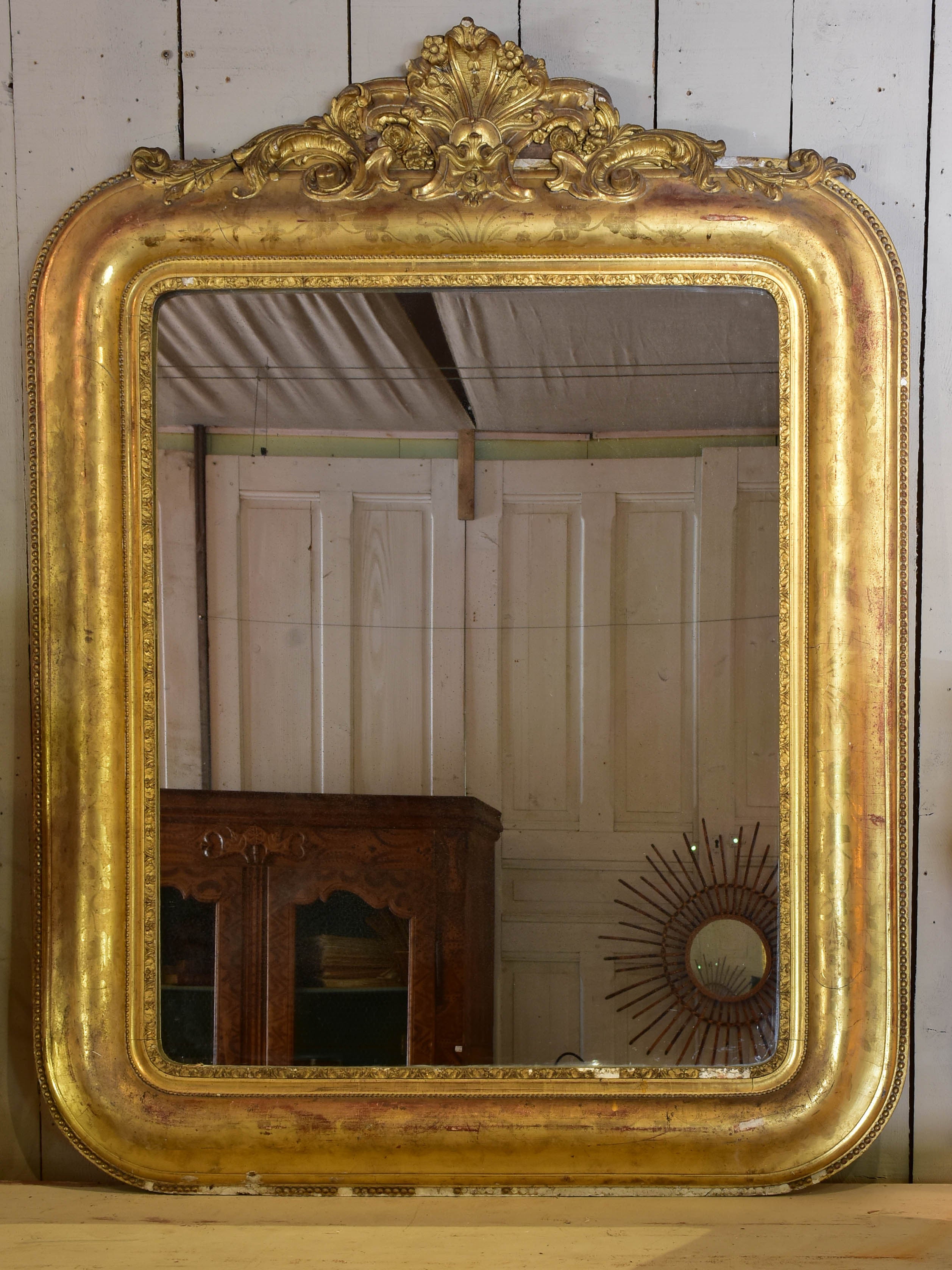 Very large antique French gilded mirror