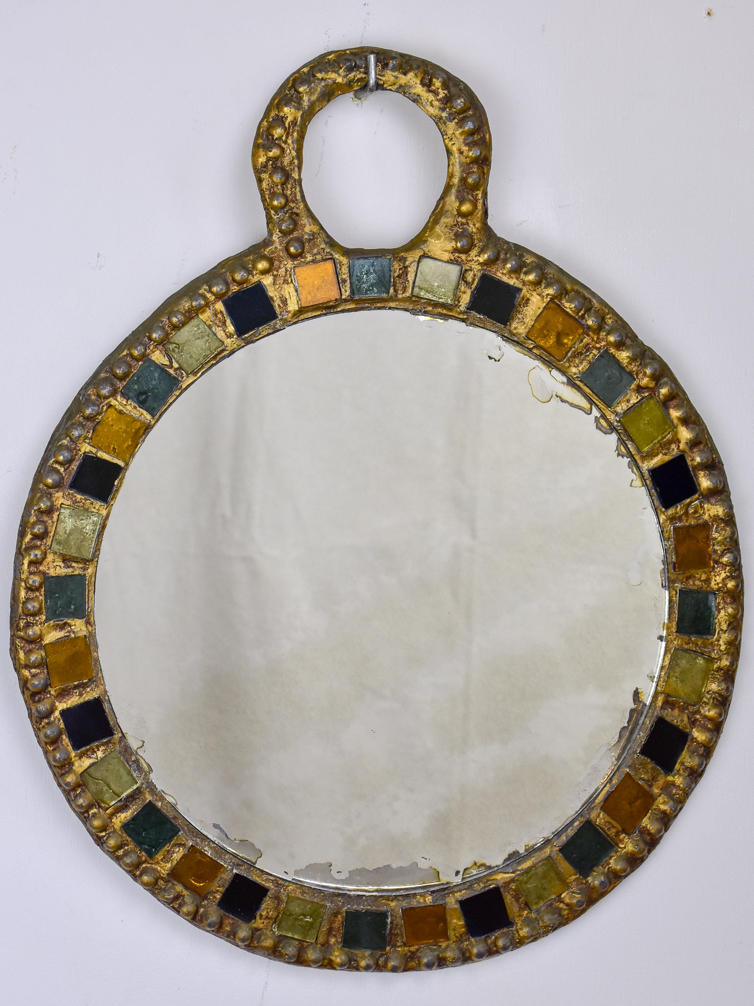 Small round mirror in the style of Line Vautrin