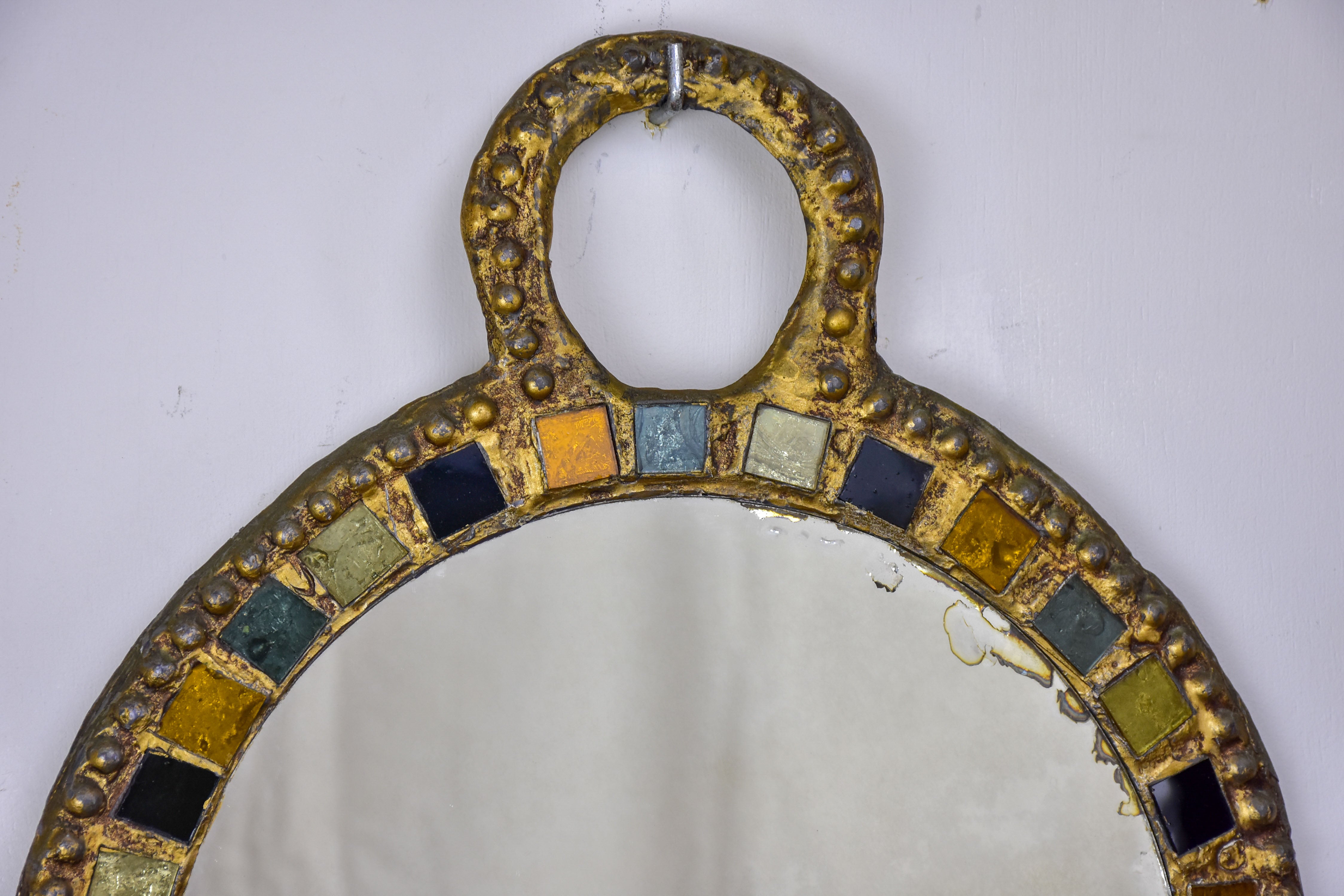 Small round mirror in the style of Line Vautrin