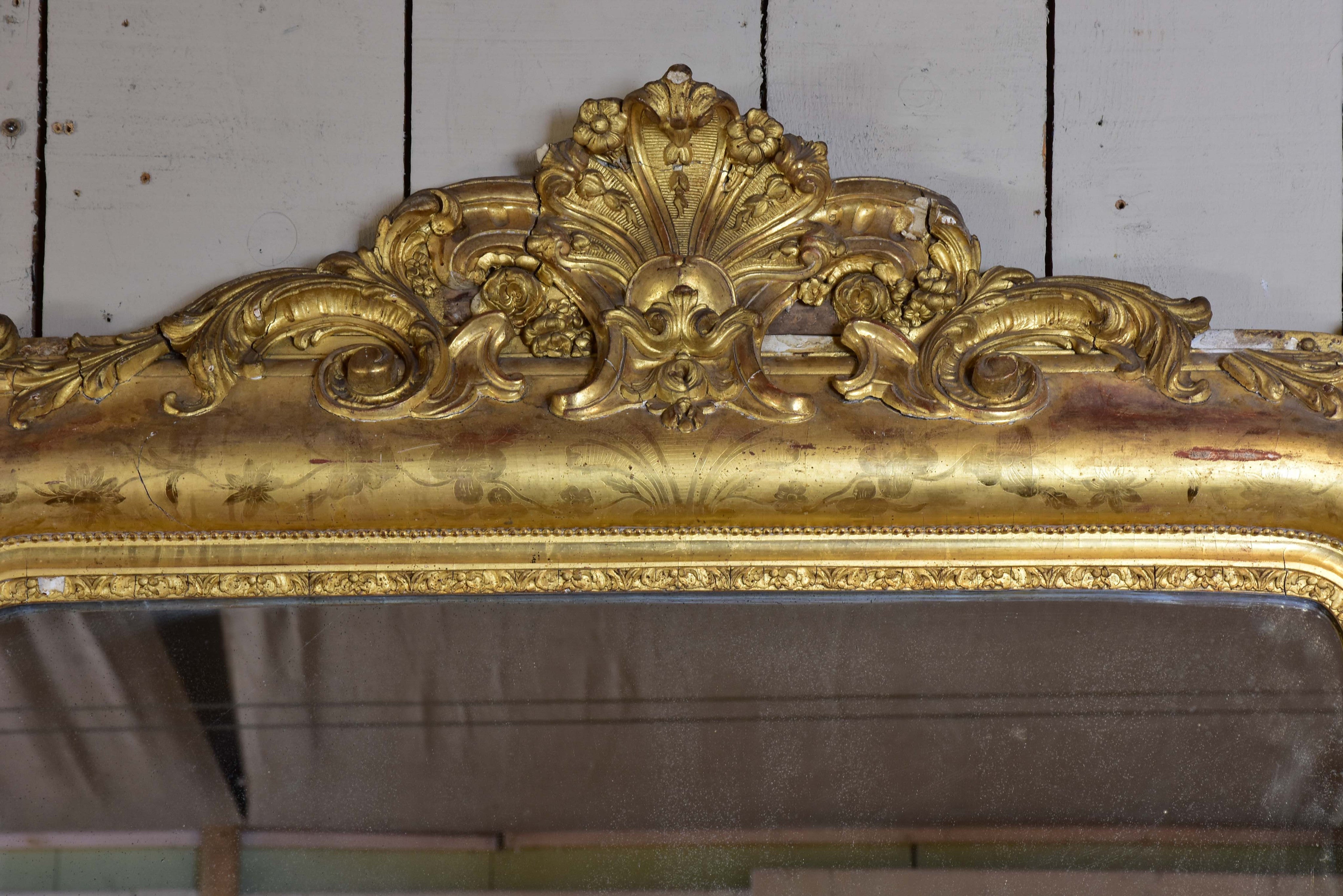 Very large antique French gilded mirror