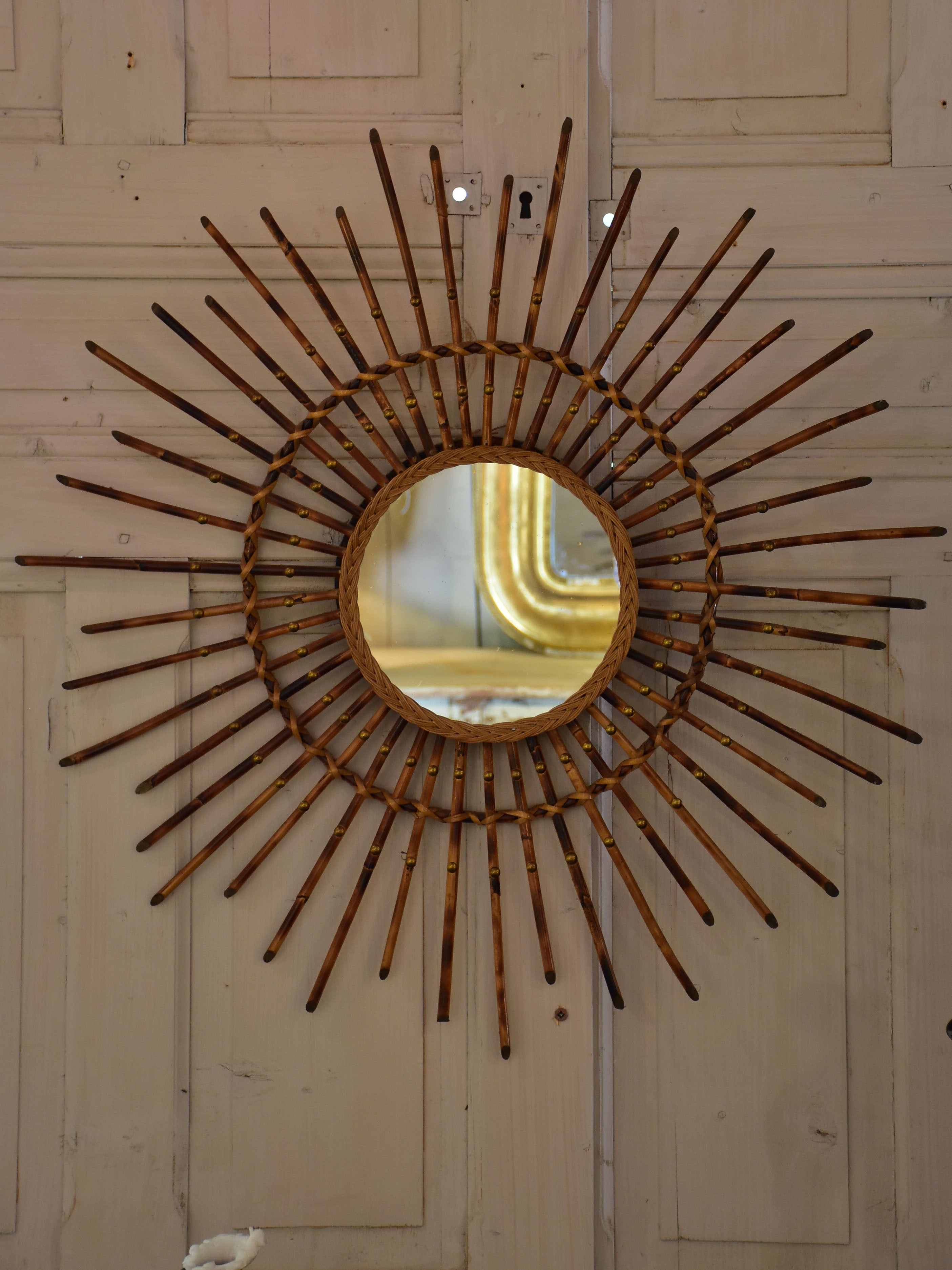 Vintage French sunburst mirror - cane