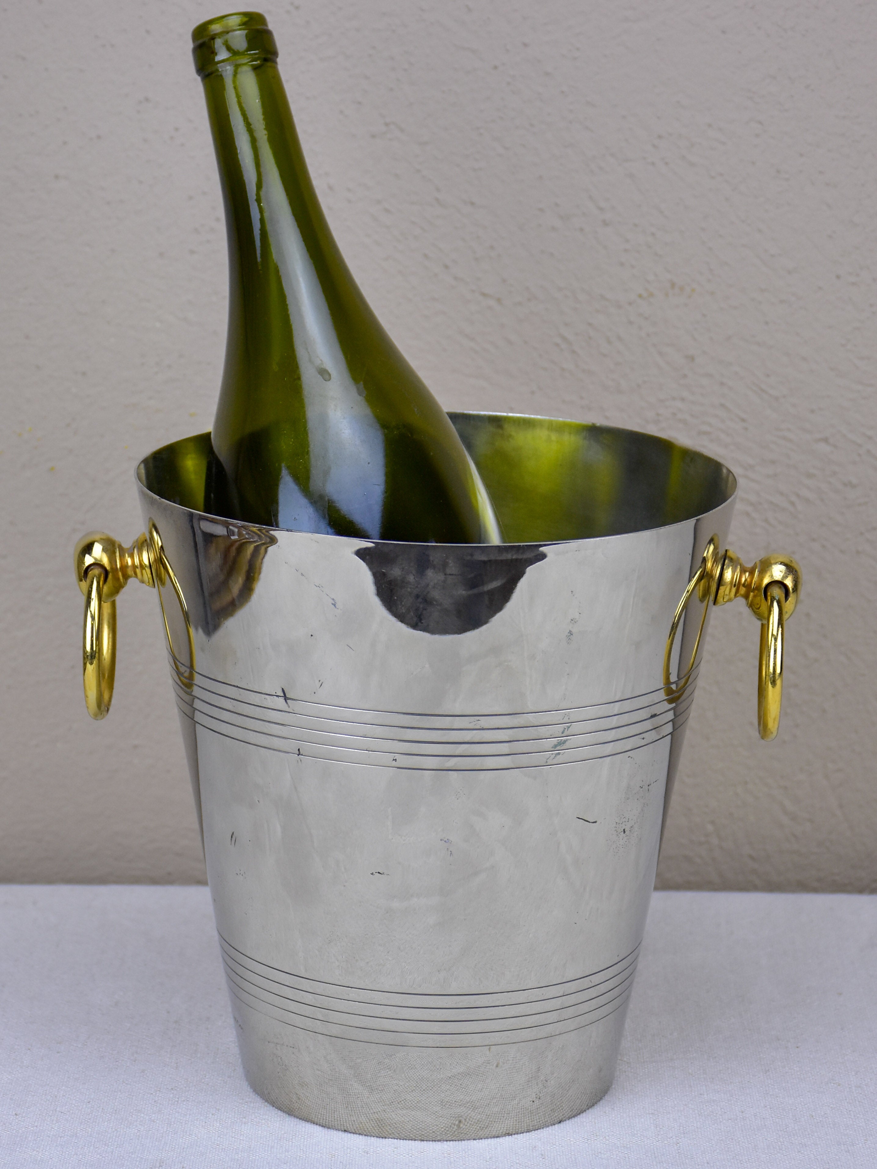 Vintage French ice bucket with gold handles