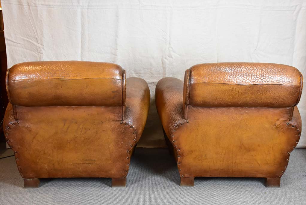 Pair of very large 1950's French leather club chairs