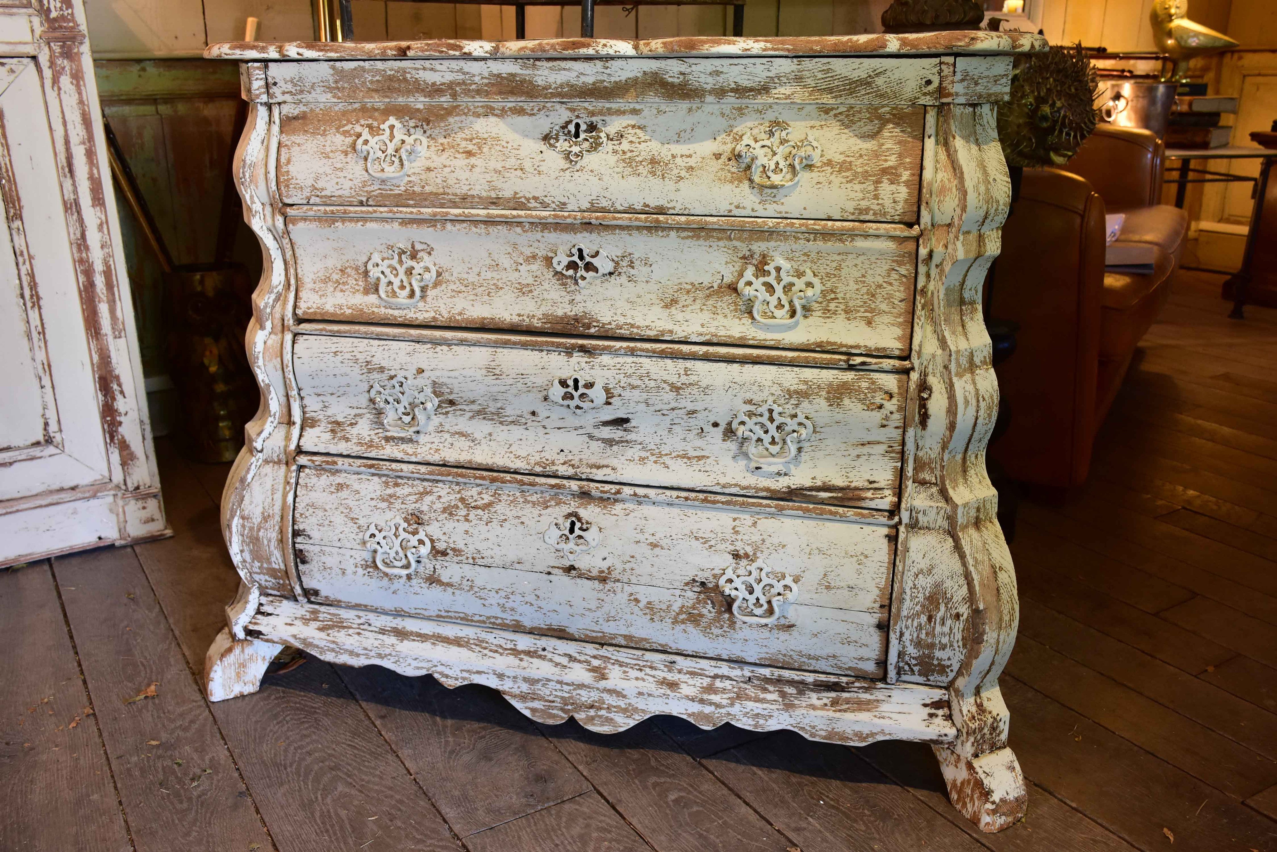 Antique Dutch commode with white patina