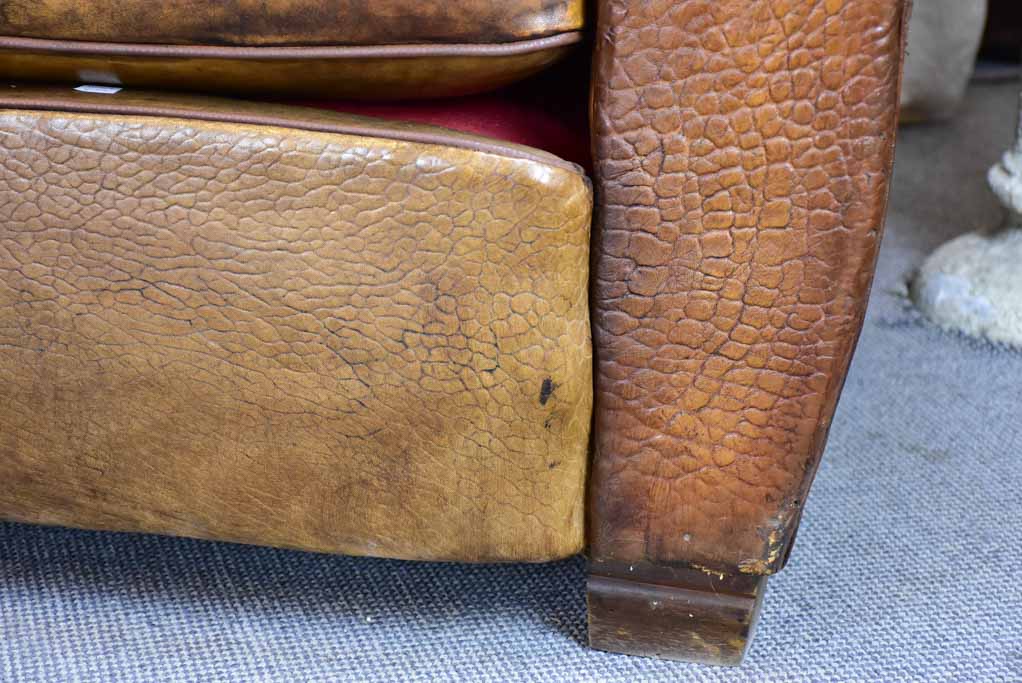 Pair of very large 1950's French leather club chairs