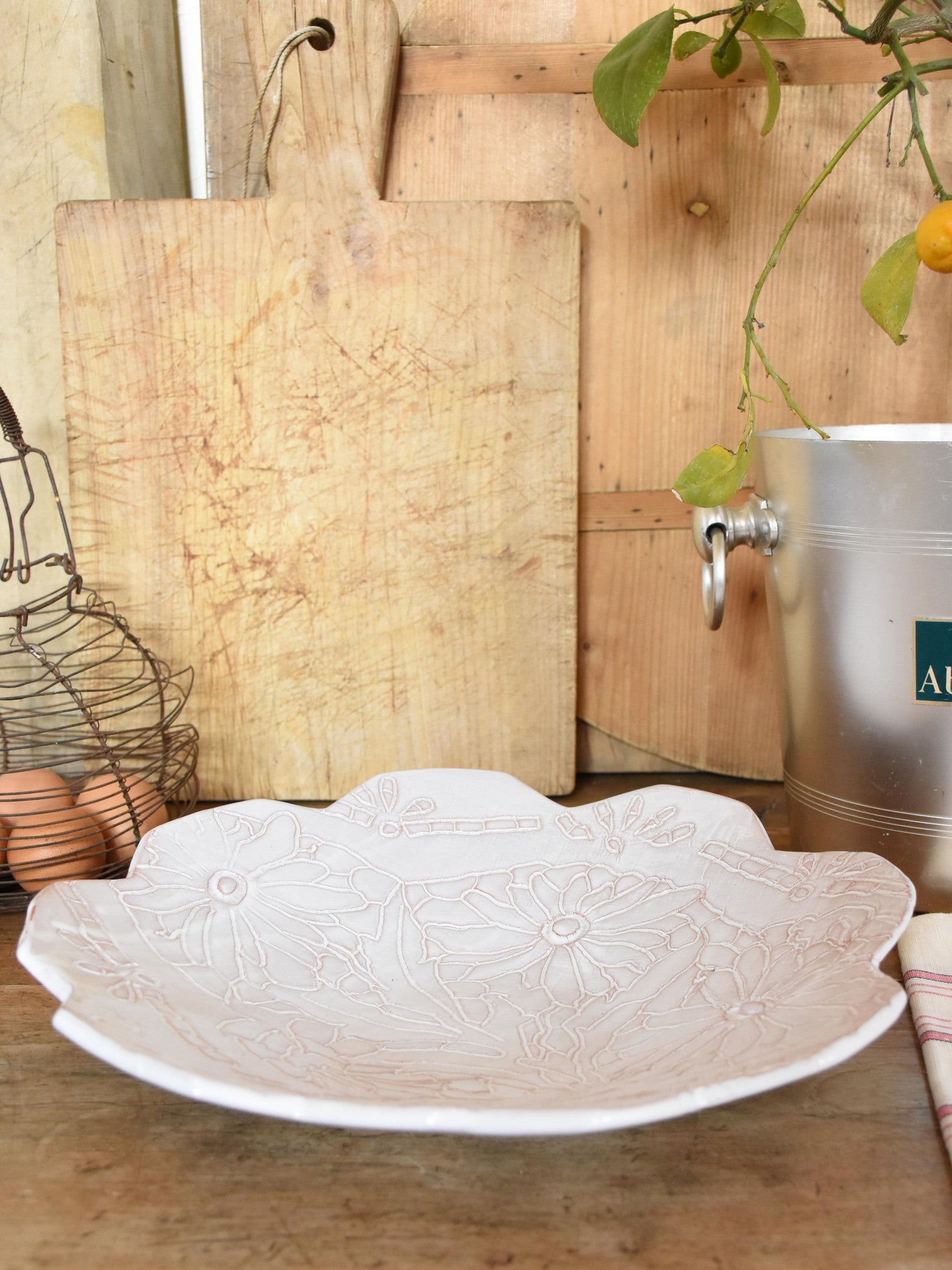 Fruit bowl with flowers and petal edges